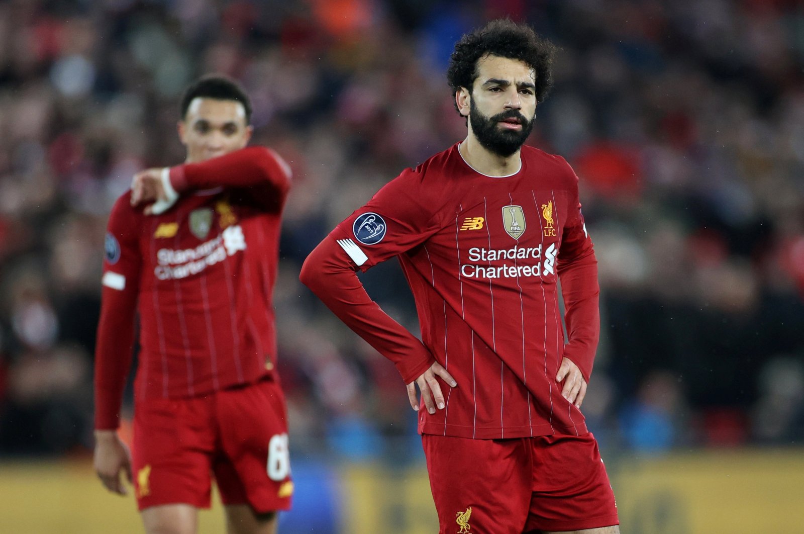  Liverpool's Mohamed Salah reacts during a Champions League match Against Atletico Madrid, Liverpool, Britain, March 11, 2020. (Reuters Photo)