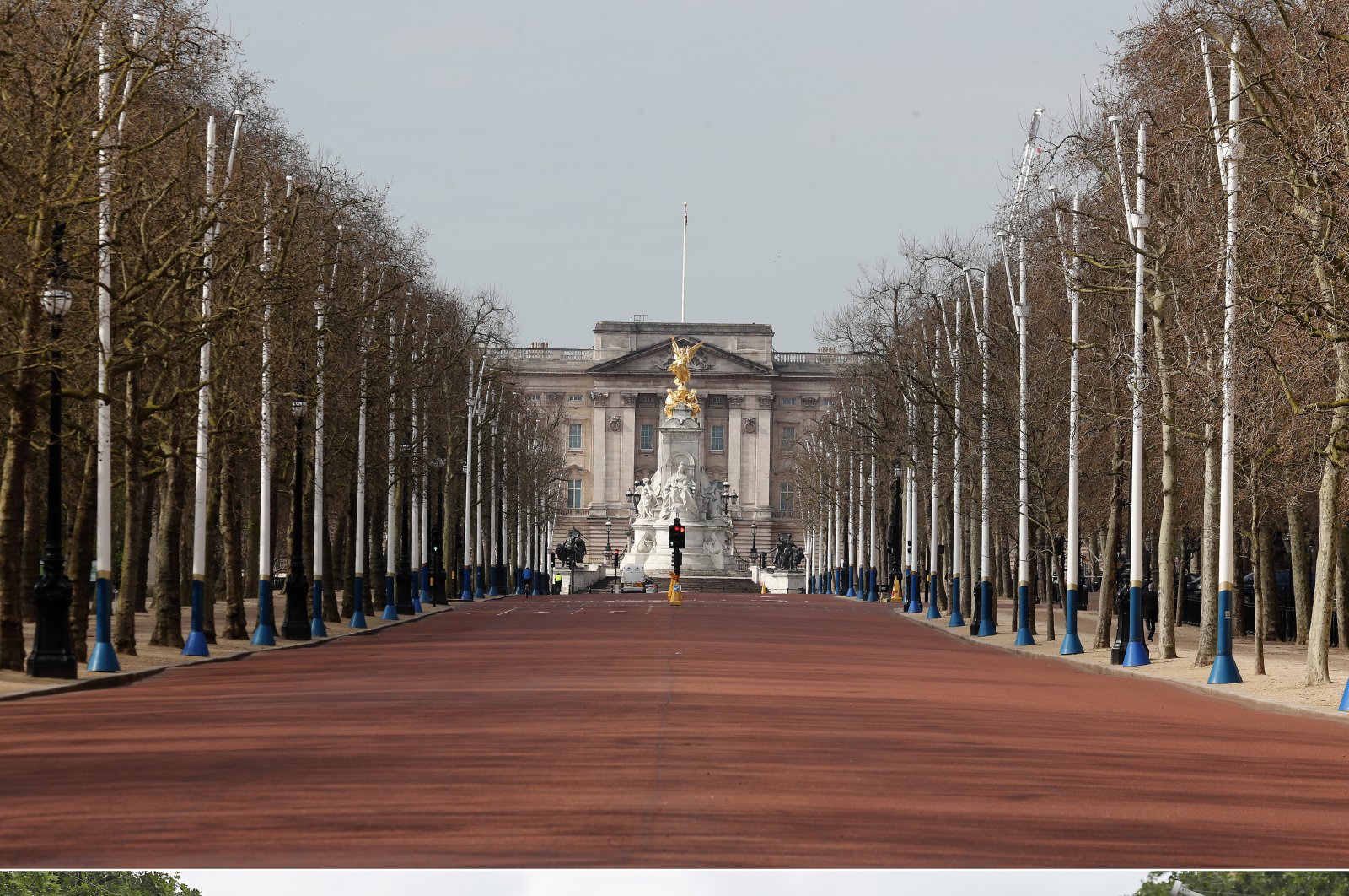 The deserted scene taken at Buckingham Palace on Wednesday, April 1, 2020. (AP Photo)