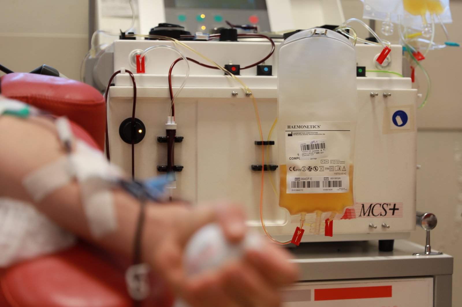 The yellow liquid part of the blood is called the plasma, and it will be used to create an immune response in current patients. (Courtesy of the Turkish Red Crescent)