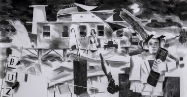 "Haygaz" by Antonio Cosentino, charcoal on paper, 150-by-260 centimeters, 2020.