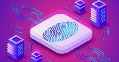 Biometrics blockchain technology vector illustration. 