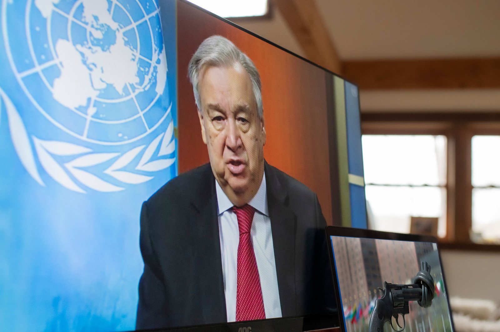 U.N. Secretary-General Antonio Guterres holds a virtual press conference at U.N. headquarters in New York City, Friday, April 3, 2020. (AFP/UN Photo)