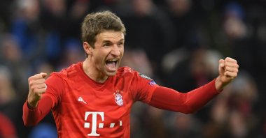 Thomas Müller celebrates a goal during a Champions League match in Munich, Dec. 11, 2019. (AFP Photo)