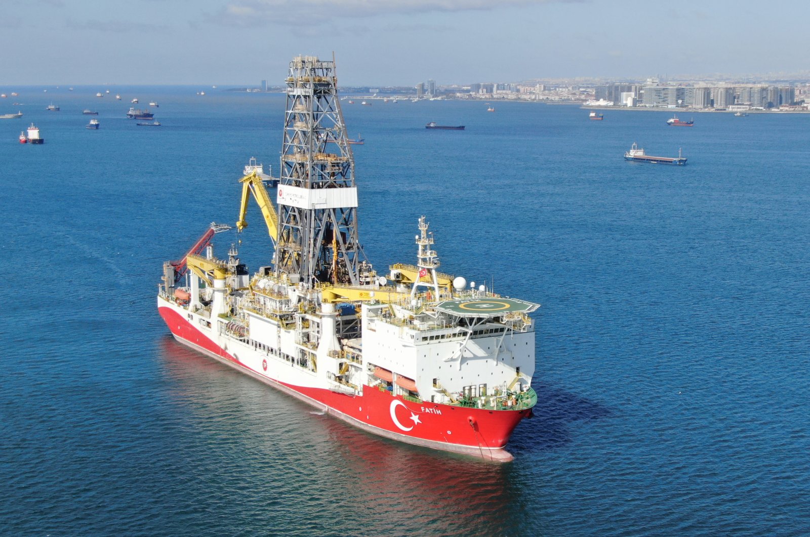 Turkey's Fatih drillship seen off the shores of Istanbul, Turkey, April 9, 2020. (AA Photo)