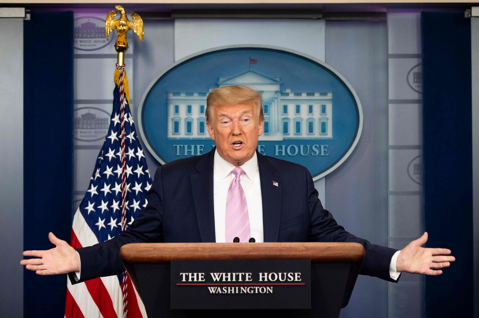 US President Donald Trump speaks during the daily briefing on the novel coronavirus in the Brady Briefing Room at the White House in Washington, D.C. on April 10, 2020. (AFP Photo)