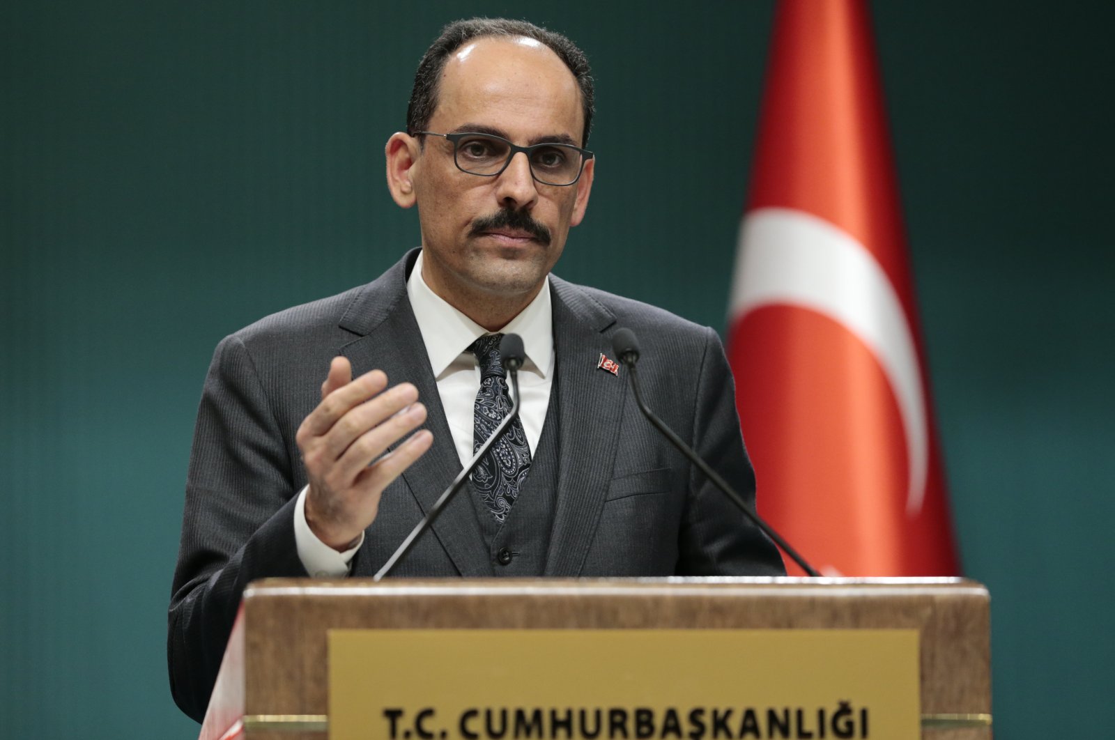 Presidential spokesman İbrahim Kalın speaks during a news conference, Ankara, Turkey, March 12, 2020. (AA Photo) 
