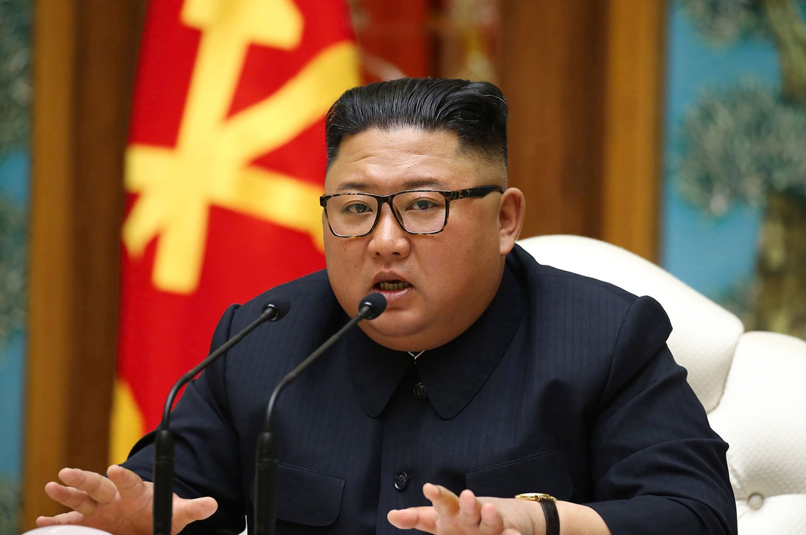 North Korean leader Kim Jong Un speaks during a meeting of the Political Bureau of the Central Committee of the Workers' Party of Korea (WPK), Pyongyang, North Korea, April 11, 2020. (AFP Photo)