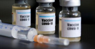 Small bottles labeled with a "Vaccine COVID-19" sticker and a medical syringe are seen in this illustration taken April 10, 2020. (Reuters Photo)