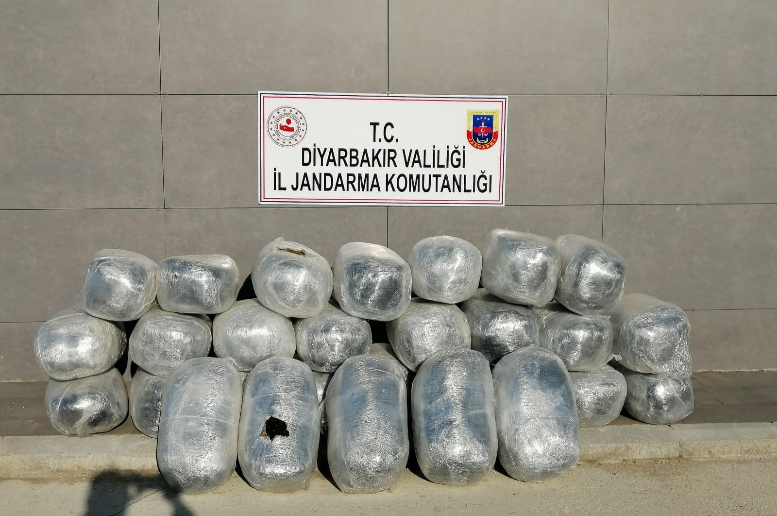 Seized marijuana on display at gendarme command headquarters in Diyarbakır, Turkey, Tuesday, April 14, 2020. (AA Photo) 