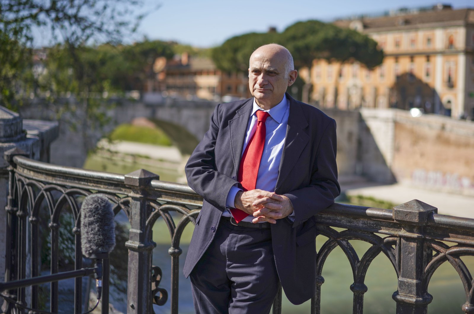 Spallanzani Hospital's scientific director, Giuseppe Ippolito, talks during an interview with The Associated Press, Rome, April 15, 2020. (AP Photo)
