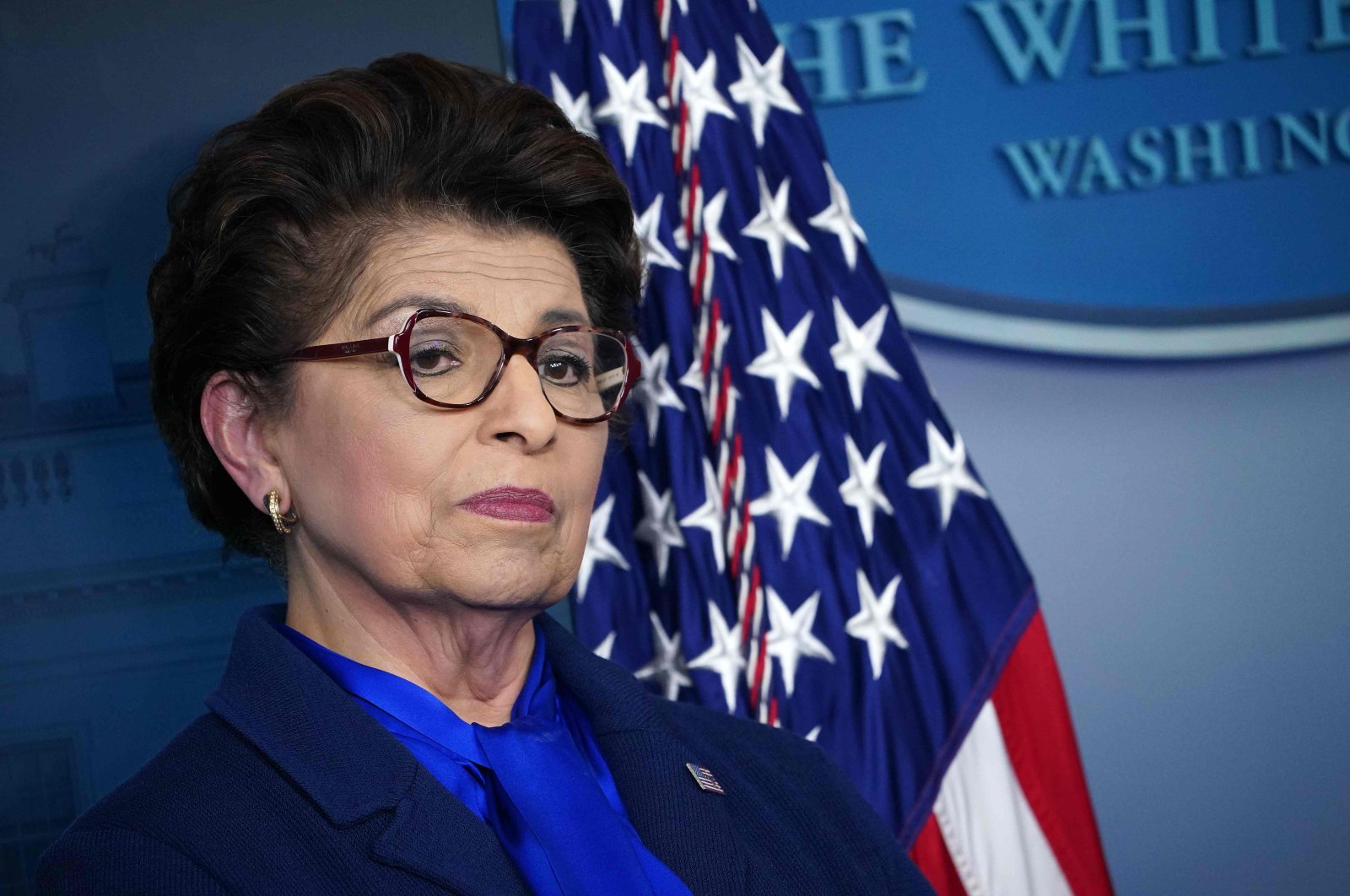 In this file photo taken on April 02, 2020, the Administrator of the Small Business Administration Jovita Carranza attends the daily briefing on the novel coronavirus in the Brady Briefing Room at the White House in Washington, DC. (AFP Photo)