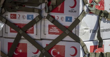 A delivery of medical equipment was made to Somalia on Friday as a military cargo plane headed to Mogadishu from Ankara, Friday, April 17, 2020. (AA)