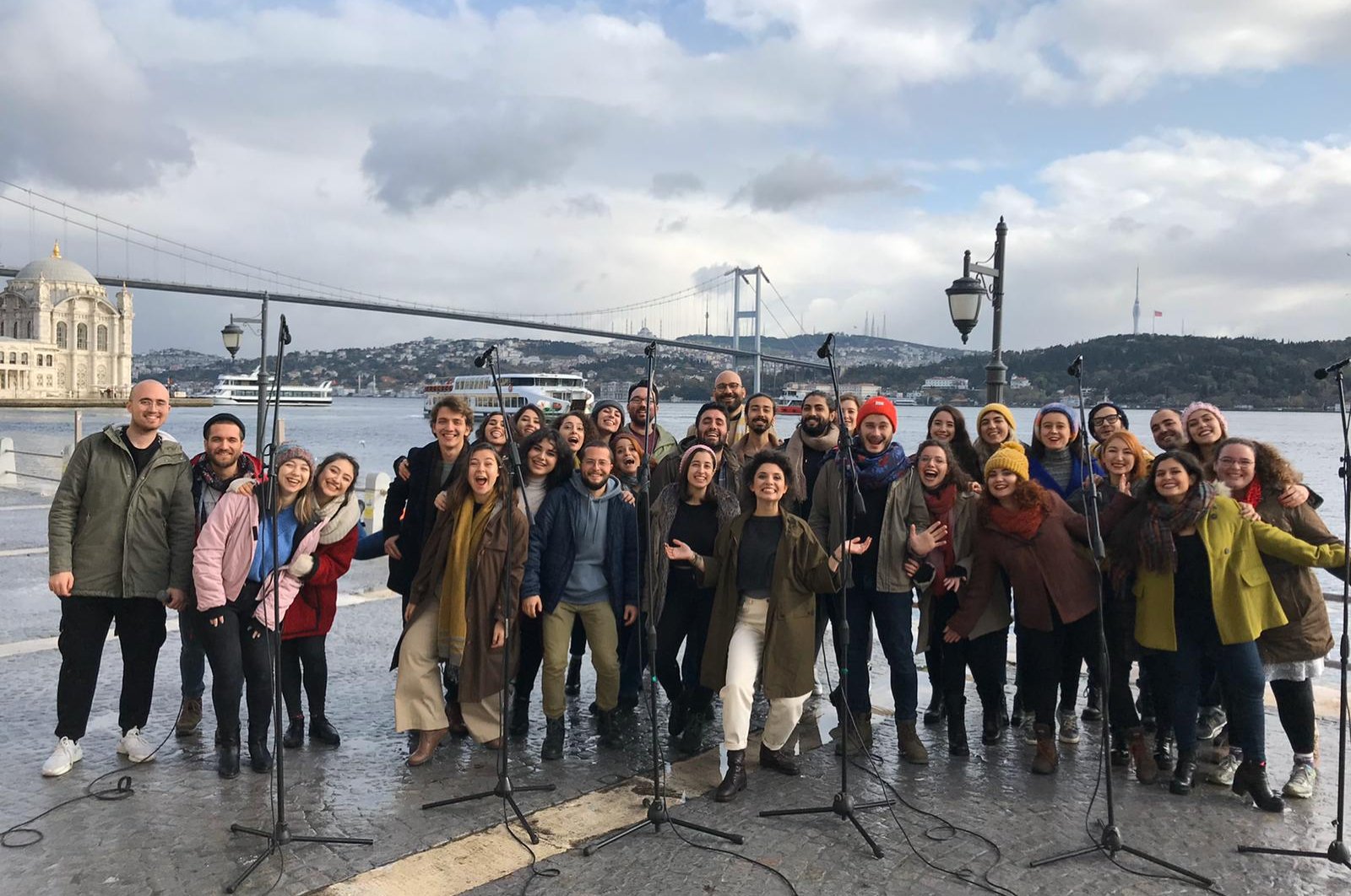 Chromas Choir performs near the Bosporus in a worldwide campaign against climate change, Istanbul, Turkey, Dec. 11, 2019. (Photo by Chromas Choir)