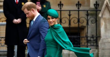  In this file photo taken on March 9, 2020 Britain's Prince Harry, Duke of Sussex, (L) and Meghan, Duchess of Sussex arrive to attend the annual Commonwealth Service at Westminster Abbey in London. (AFP Photo)