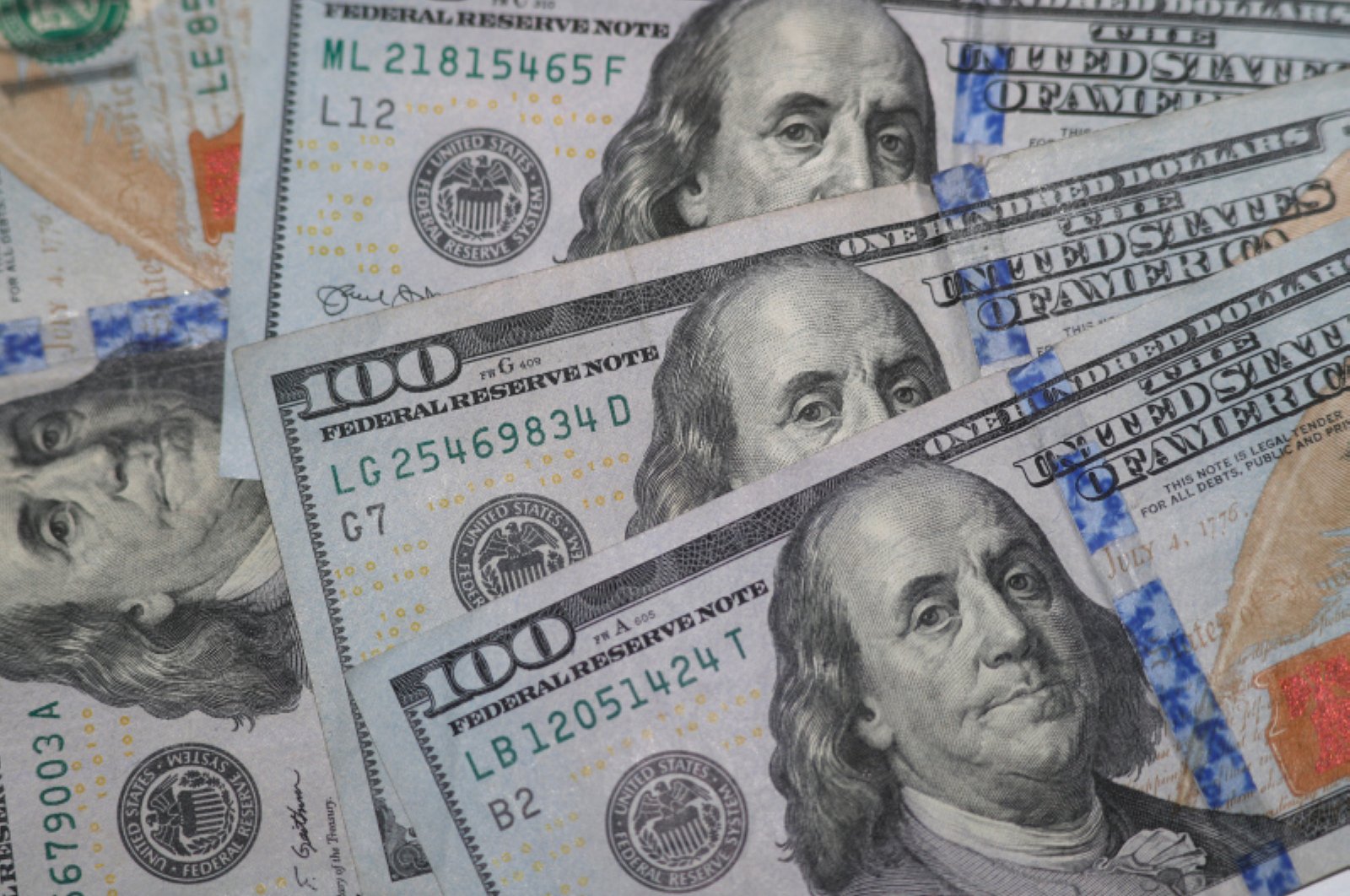 This Jan. 22, 2020, file photo shows the likeness of Benjamin Franklin on $100 bills in Dallas. (AP Photo)
