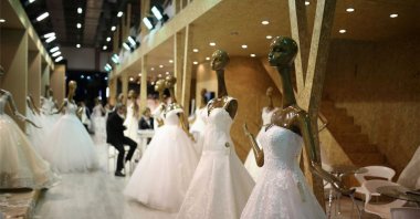 Wedding dresses are displayed at the IF Wedding Fashion Expo in İzmir, Turkey, on Jan. 26, 2019. (IHA Photo)