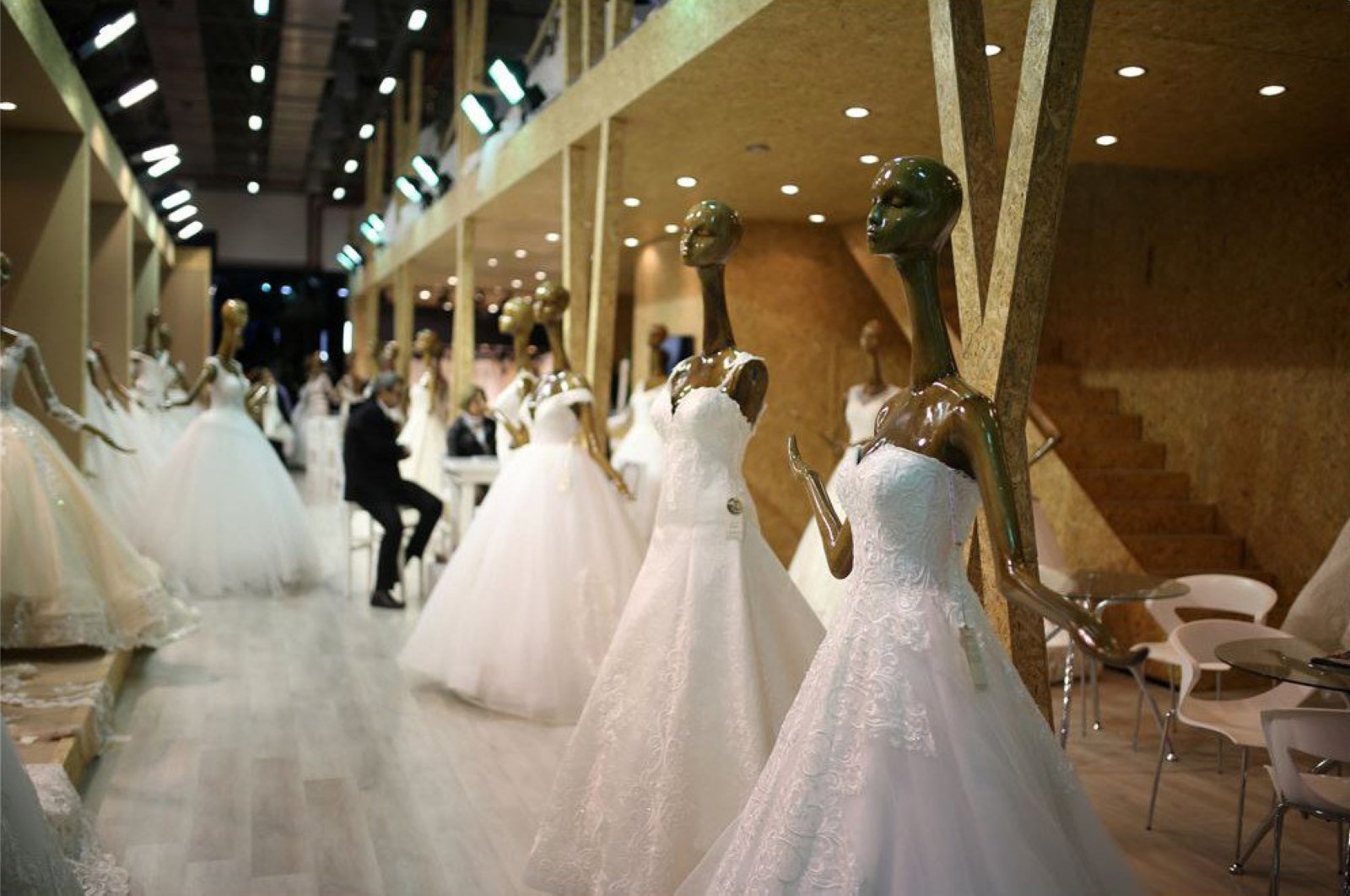 Wedding dresses are displayed at the IF Wedding Fashion Expo in İzmir, Turkey, on Jan. 26, 2019. (IHA Photo)