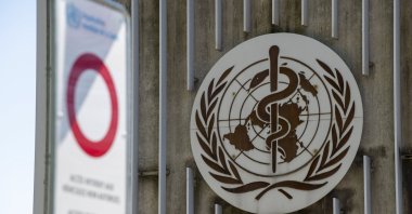 The logo and building of the World Health Organization (WHO) headquarters in Geneva, Switzerland, April 15, 2020. (EPA Photo)