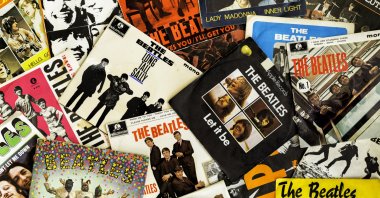 The Beatles single covers, all originals from the year they were first released, are seen in Gothenburg, Sweden, March 24, 2013. (iStock Photo) 