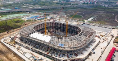 The construction site of Chinese Super League (CSL) side Shanghai SIPG's new stadium in Shanghai, China, April 22, 2020. (AFP Photo) 
