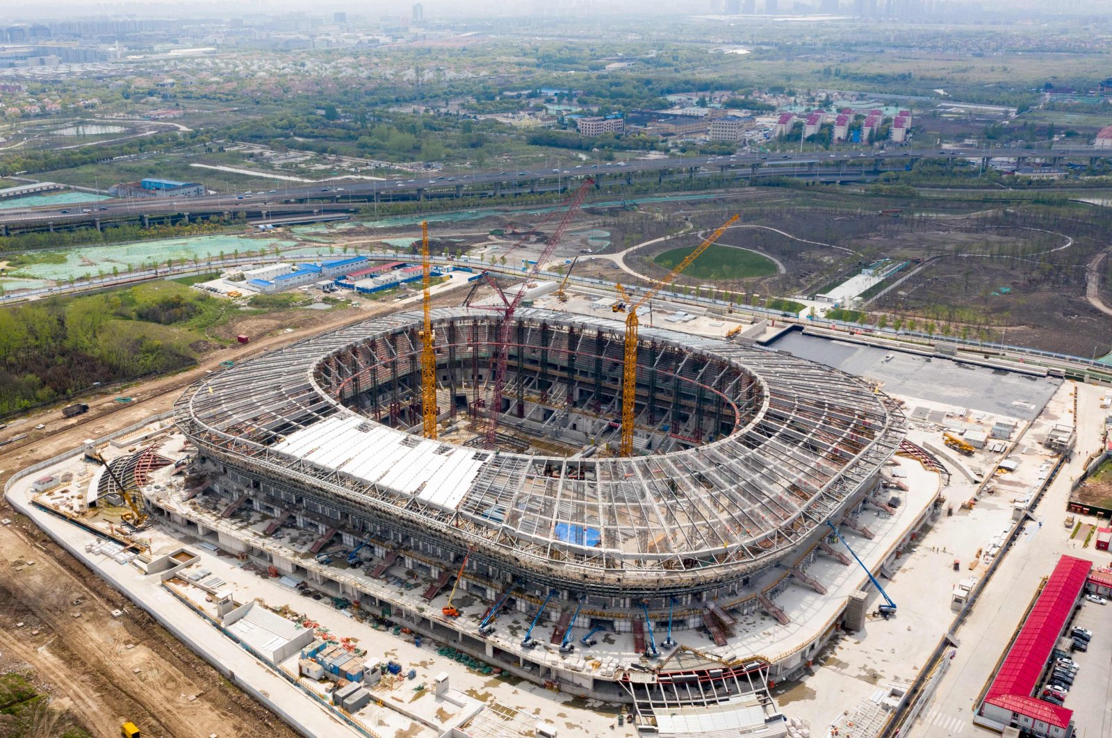The construction site of Chinese Super League (CSL) side Shanghai SIPG's new stadium in Shanghai, China, April 22, 2020. (AFP Photo) 