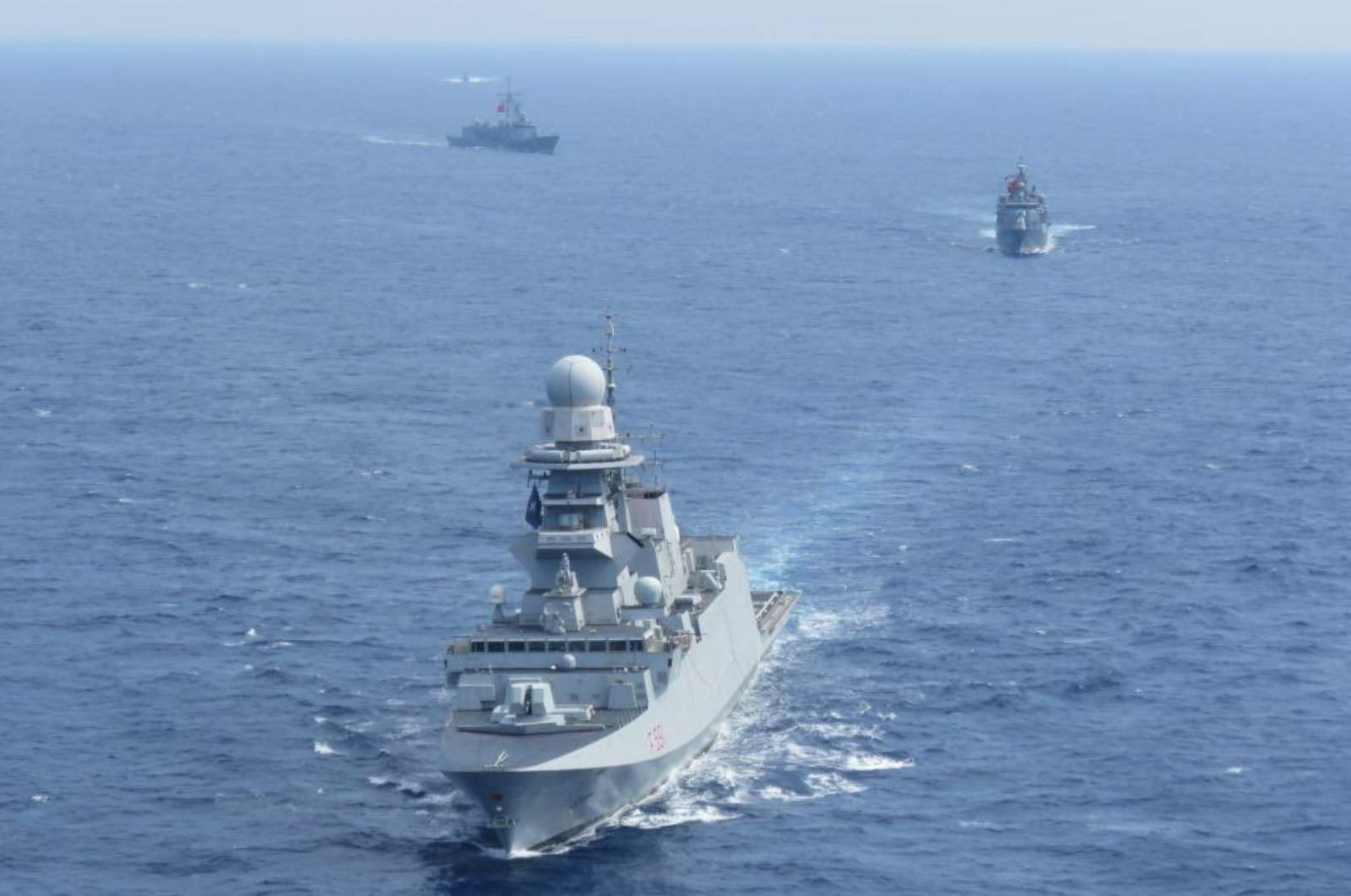 Turkish and Italian frigates take part in a joint drill in Eastern Mediterranean on Friday, April 24, 2020 (AA Photo)