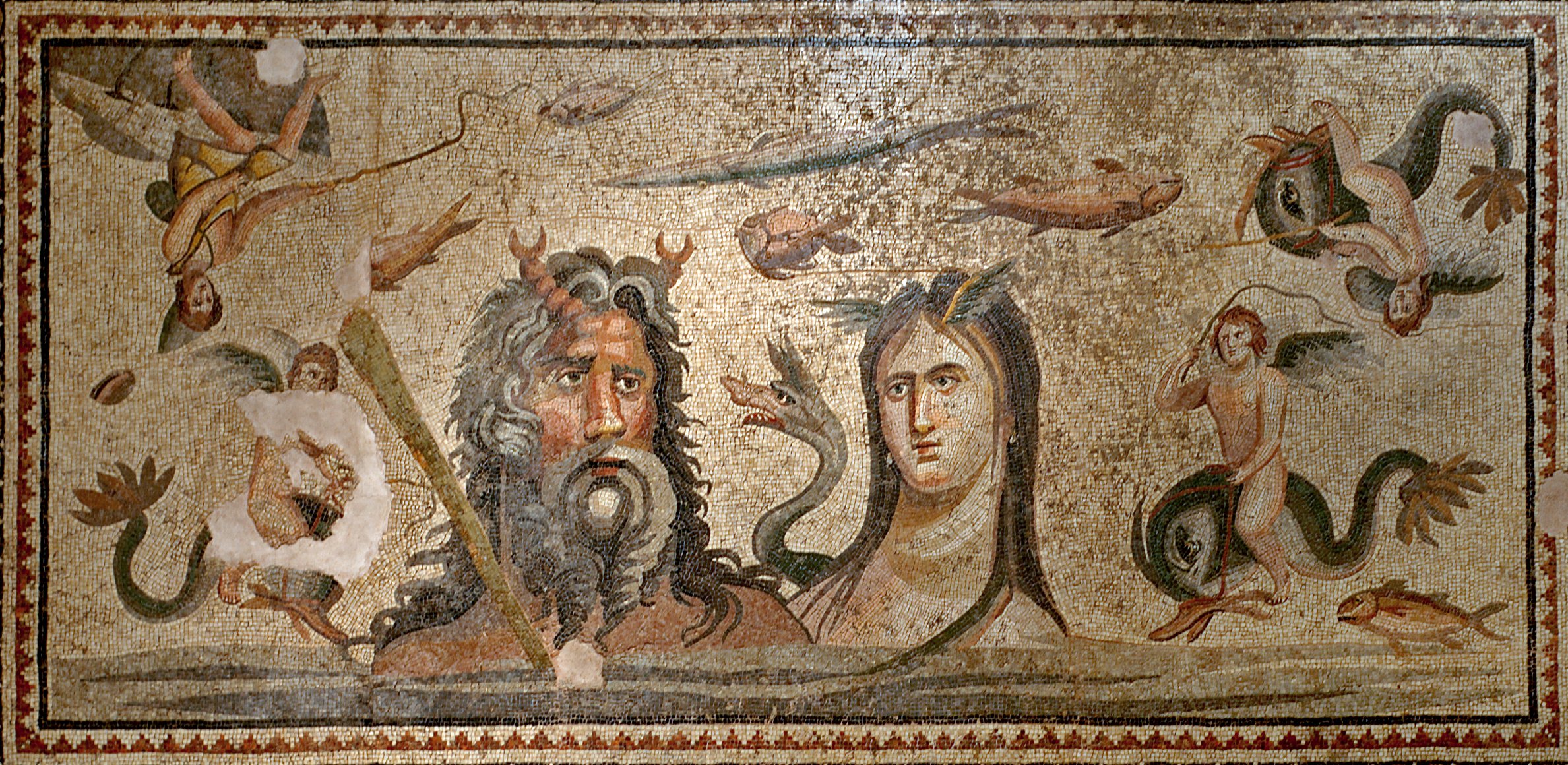See beautiful ancient mosaics like this one depicting gods Oceanus and Tethys at the Zeugma Museum in Gaziantep. (iStock Photo)