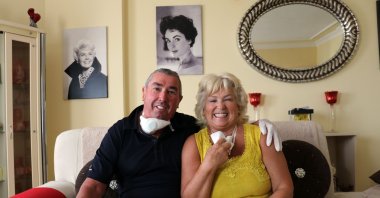 Ron Shallish and Katy Shallish are seen in their home in Muğla's Didim district, where they have lived since 1995, April 27, 2020. (AA Photo)