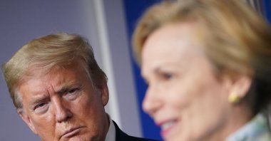 Response coordinator for White House Coronavirus Task Force Deborah Birx speaks as U.S. President Donald Trump listens during the daily briefing on the novel coronavirus in the Brady Briefing Room of the White House in Washington, D.C., U.S., April 21, 2020. (AFP Photo)
