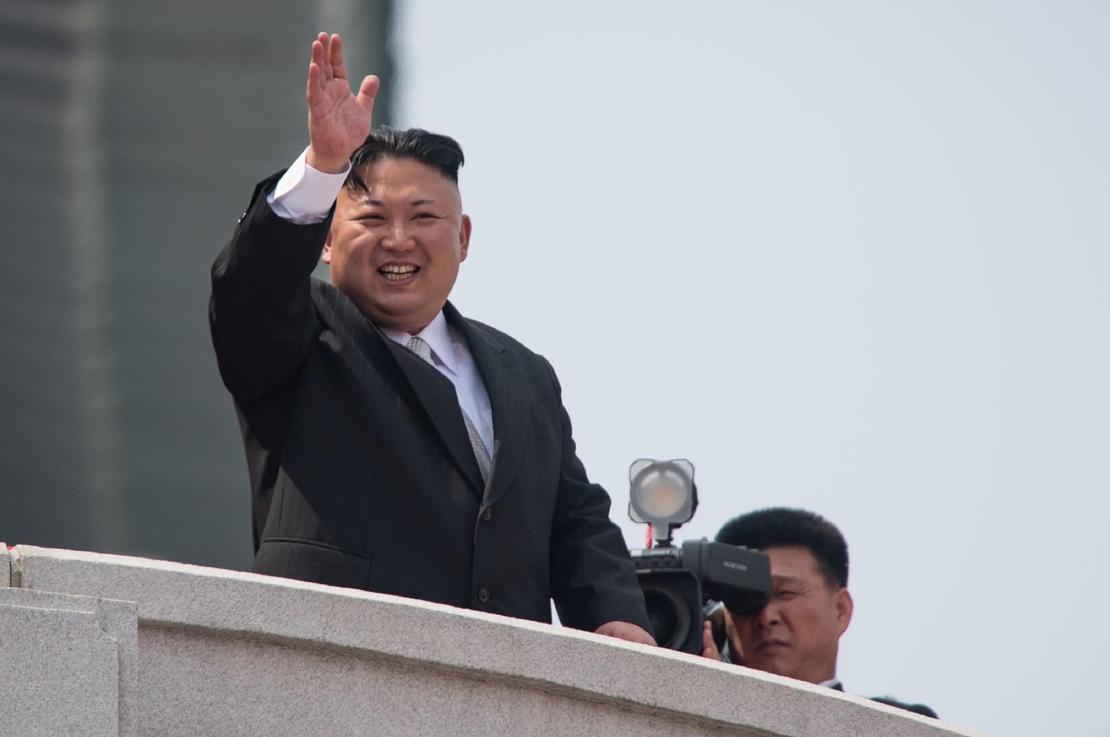 This file photo taken on April 15, 2017 shows North Korean leader Kim Jong Un waving from a balcony of the Grand People's Study House following a military parade marking the 105th anniversary of the birth of late North Korean leader Kim Il-Sung in Pyongyang. (AFP Photo)