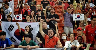 South Korean football fans celebrate winning the AFC U-23 Championship final football match between Saudi Arabia and South Korea, in Bangkok, Thailand, Jan. 26, 2020. (AFP Photo)