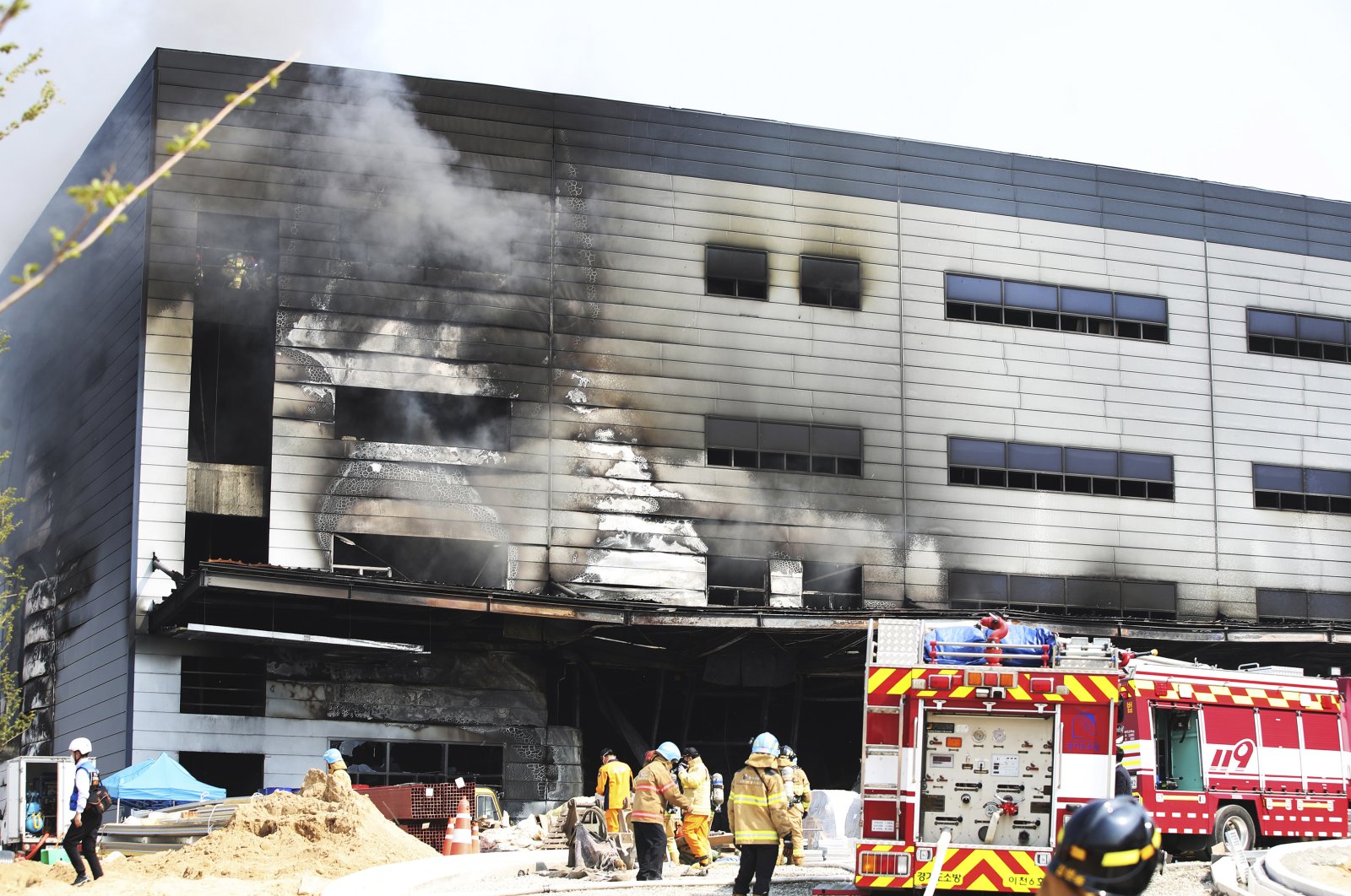 Smoke rises from a construction site in Icheon, South Korea, April 29, 2020. (AP Photo)