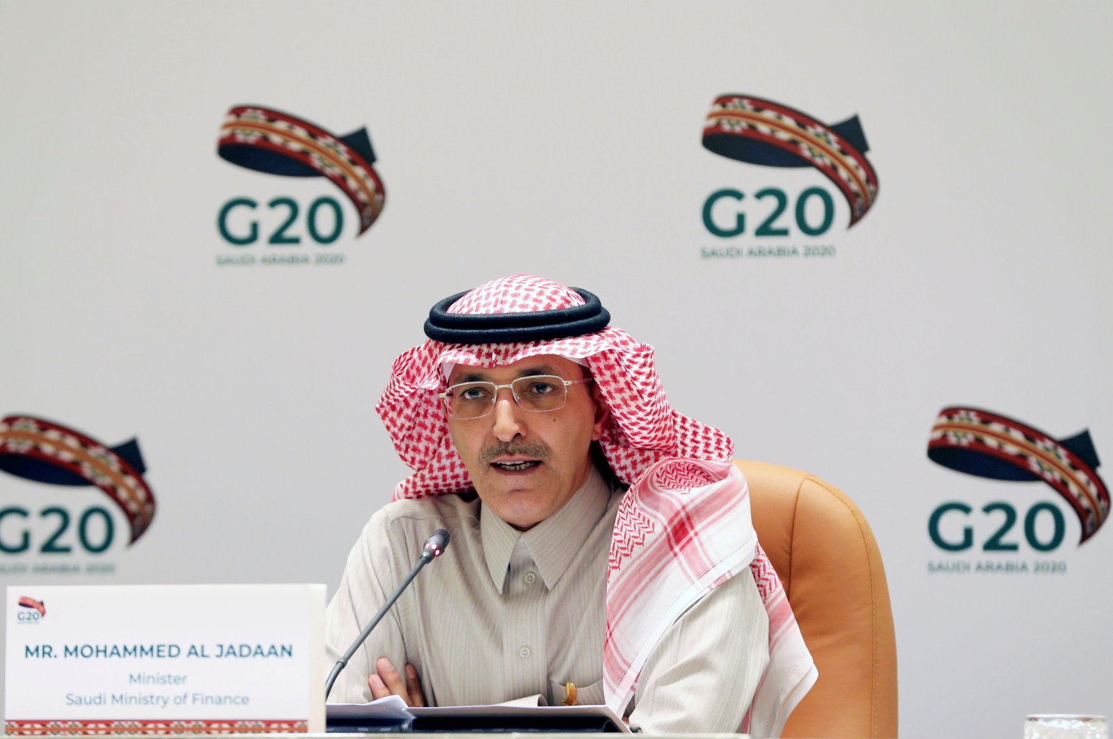 Saudi Minister of Finance Mohammed al-Jadaan speaks during a media conference with Saudi Arabia's central bank governor Ahmed al-Kholifey, in Riyadh, Saudi Arabia, February 23, 2020. (Reuters Photo)