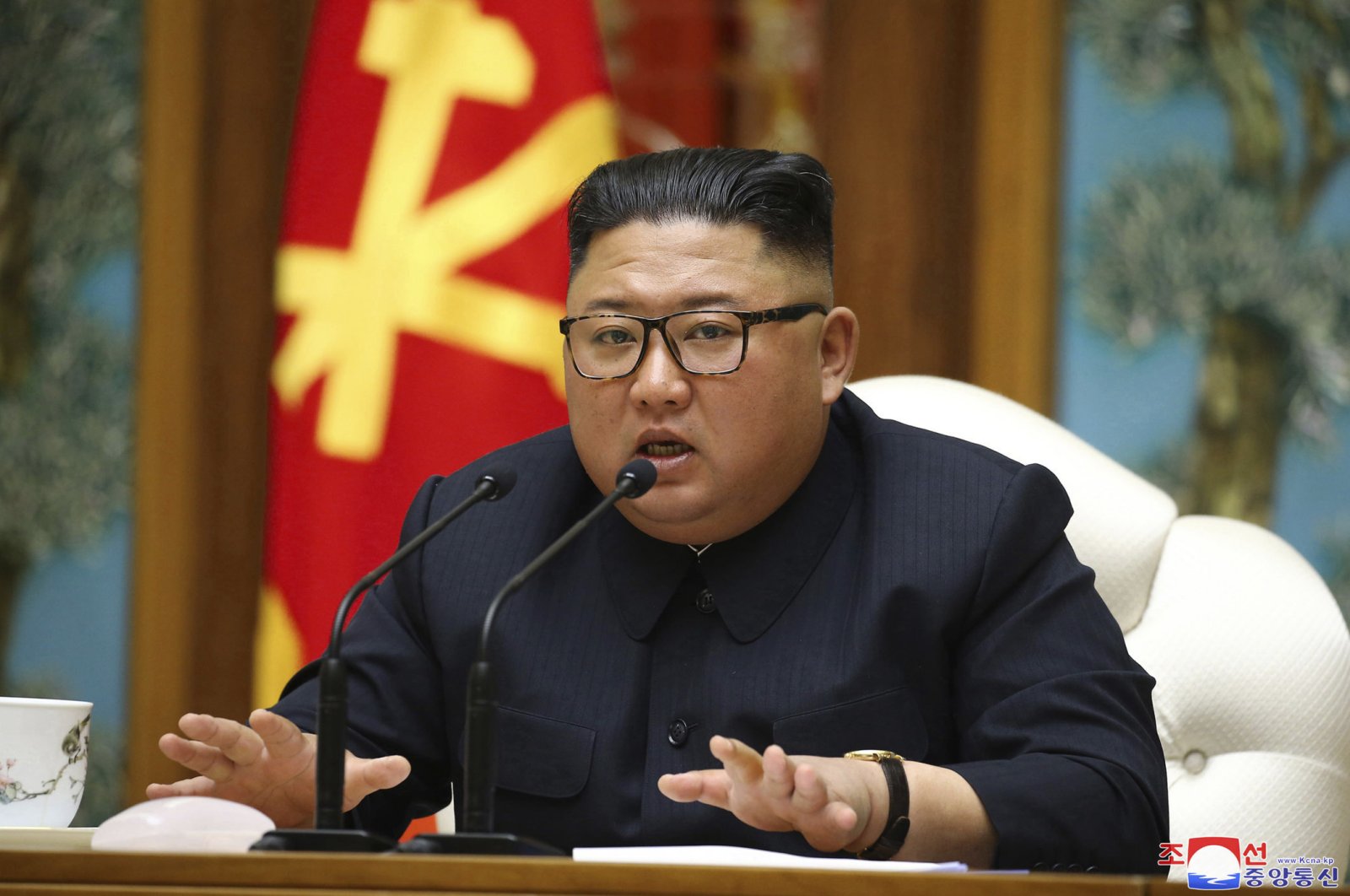 North Korean leader Kim Jong Un attends a politburo meeting of the ruling Workers' Party of Korea, Pyongyang, April 11, 2020. (AP Photo)