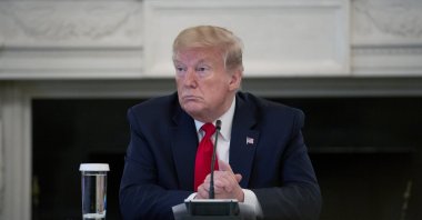 US President Donald J. Trump participates in a roundtable with industry executives on the plan for 'Opening Up America Again' in the State Dining Room of the White House in Washington, DC, USA, 29 April 2020. (EPA Photo)