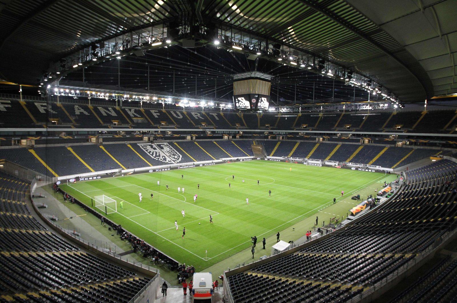 A view of a closed-door Europa League match between Eintracht Frankfurt and FC Basel, in Frankfurt am Main, Germany, March 12, 2020. (AFP Photo)