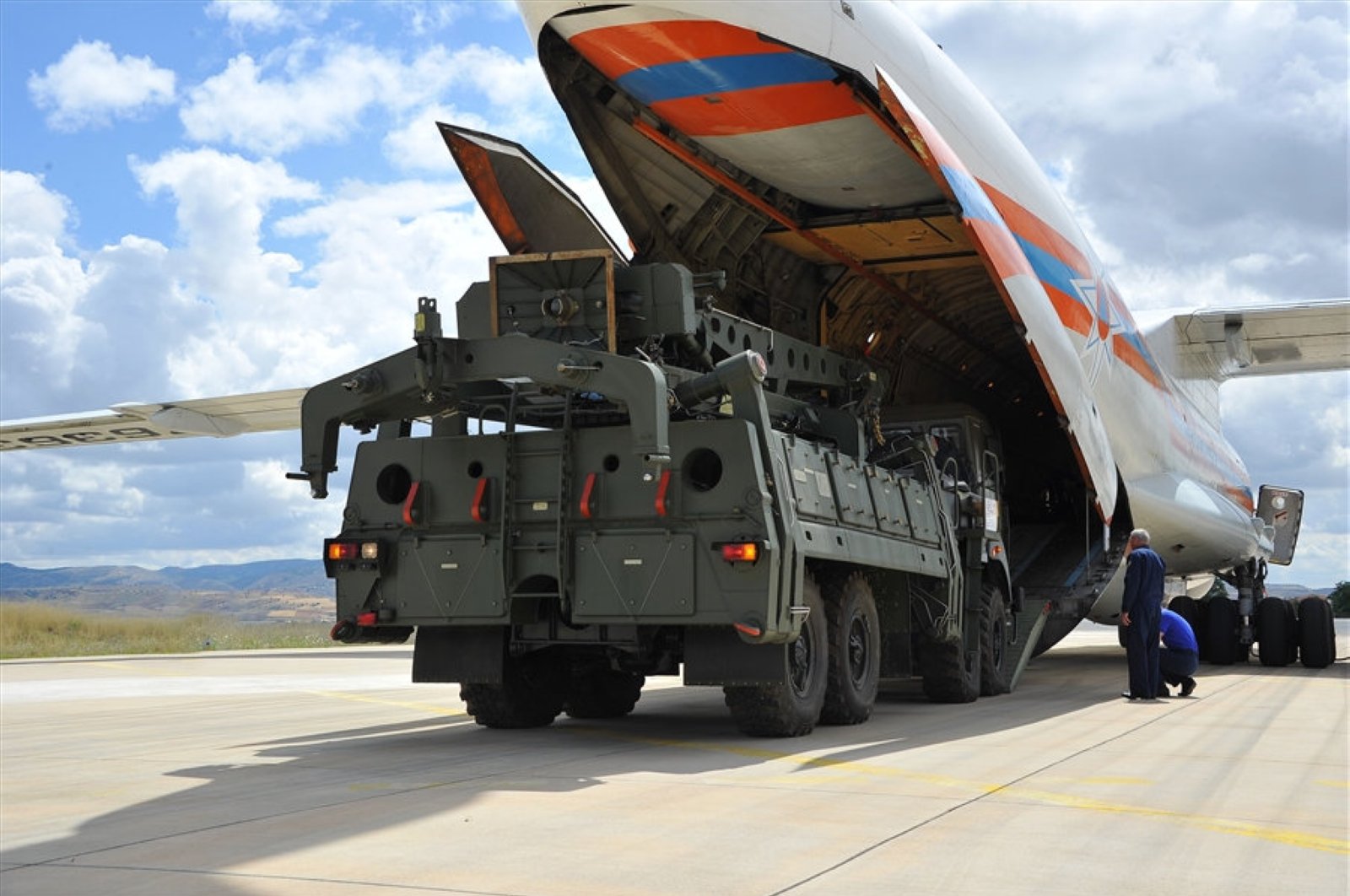 Photo released by Turkey's National Defense Ministry shows the delivery of the first batch of S-400 air defense systems, Ankara, June 13, 2019. (DHA Photo)