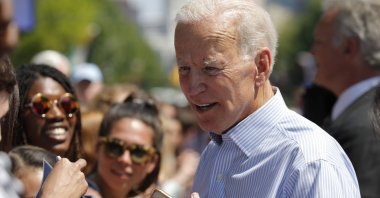 In this file photo taken on May 18, 2019, former US Vice President Joe Biden greets supporters during the kick off of his presidential election campaign in Philadelphia, Pennsylvania. (AFP Photo)