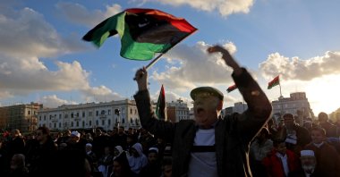 Libyan protesters shout slogans during a demonstration to demand an end to renegade Gen. Khalifa Haftar's offensive against Tripoli, in Martyrs' Square in central Tripoli, Libya December 27, 2019.  (Reuters Photo)
