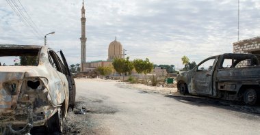 A picture taken on November 25, 2017, shows the Rawda mosque, roughly 49 kilometres west of the north Sinai capital of El-Arish, after a gun and bombing attack armed attackers killed at least 235 worshippers in a bomb and gun assault on the packed mosque in Egypt's restive north Sinai province, in the country's deadliest attack in recent memory. (AFP Photo)