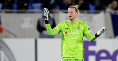 Beşiktaş golakeeper Loris Karius reacts after conceding a goal during a Europa League group stage match between Slovan Bratislava and Beşiktaş in Bratislava, Slovakia, Sept. 19, 2019. (Reuters Photo)