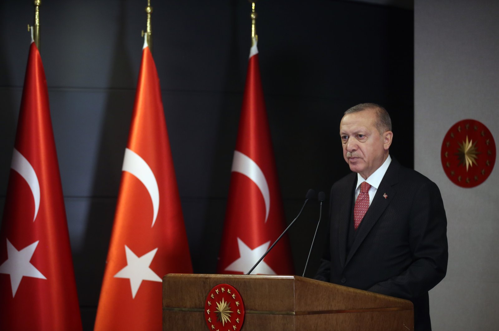 President Recep Tayyip Erdoğan speaks following a Cabinet meeting, Istanbul, May 4, 2020. (AA Photo)