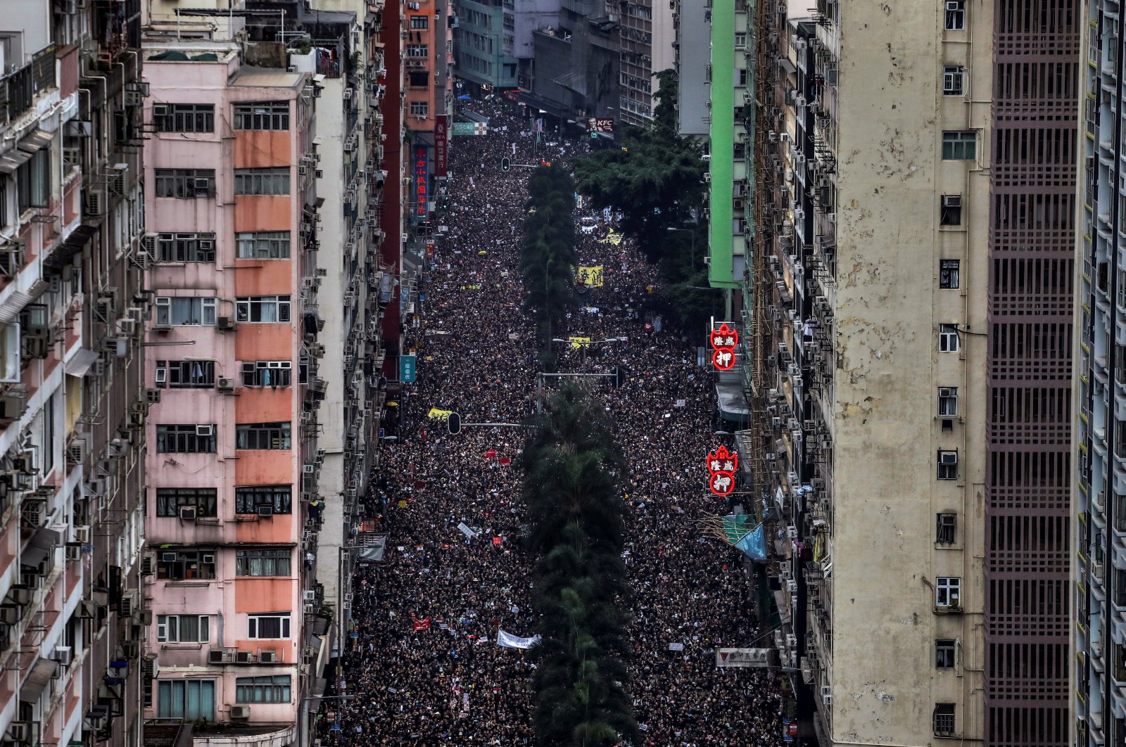 Hundreds of thousands protesters march through the streets of Hong Kong, China, June 16, 2019. (Reuters Photo)