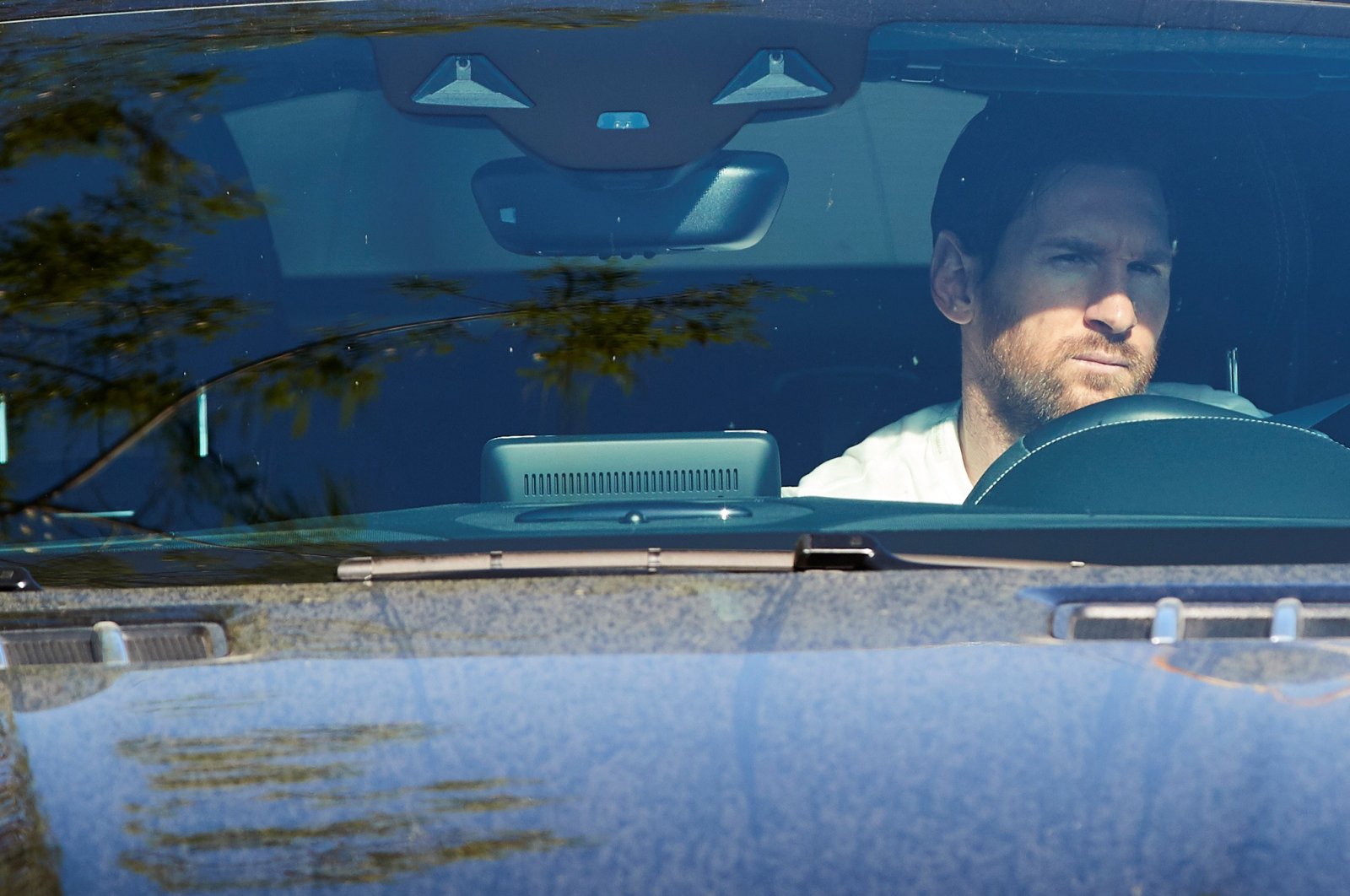 Barcelona's Argentine captain Lionel Messi arrives at the Joan Gamper Sports Complex in Barcelona, May 6, 2020. (EPA Photo)