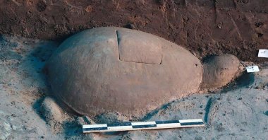 A turtle statue is displayed on the grounds of the Srah Srang site in Siem Reap province, northwestern Cambodia, May 6, 2020. (AP Photo)