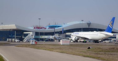 An aircraft is seen at Almaty Airport, Kazakhstan.