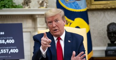 U.S. President Donald Trump makes remarks as he meets with Texas Gov. Greg Abbott (not pictured) in the Oval Office of the White House in Washington, D.C., May 7, 2020. (EPA Photo)
