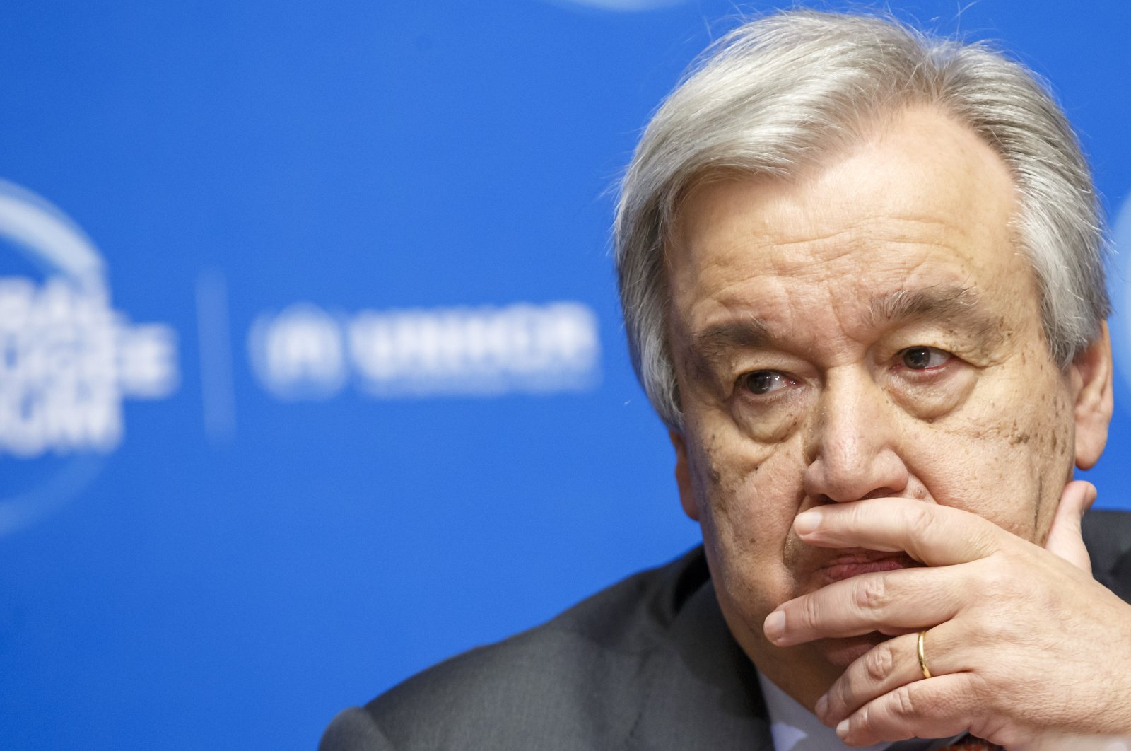 In this Dec. 17, 2019 file photo, U.N. Secretary-General Antonio Guterres attends the United Nations High Commissioner for Refugees (UNHCR) Global Refugee Forum at the European headquarters of the U.N. in Geneva, Switzerland. (Keystone via AP)