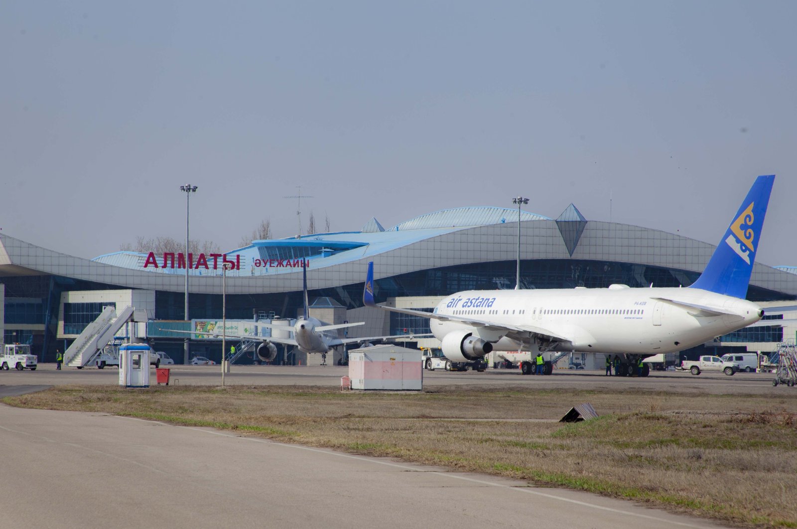 An aircraft is seen at Almaty Airport, Kazakhstan.