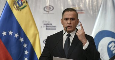 Venezuela's Attorney General Tarek William Saab gives a press conference regarding the alleged attempt to overthrow President Nicolás Maduro in Caracas, Venezuela, May 8, 2020. (AP Photo)